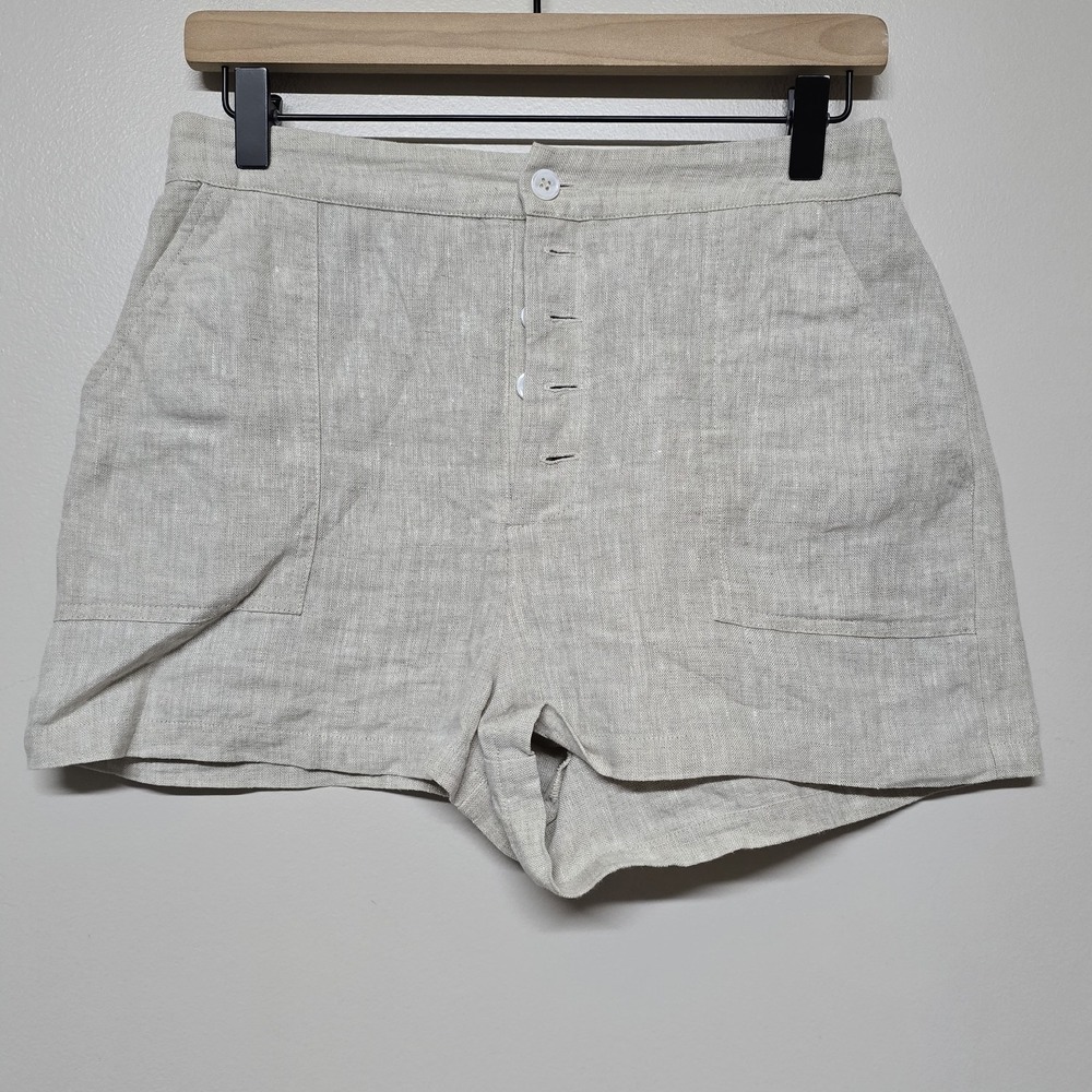 Reformation Womens Keys Button Front High Waisted Beige Linen Shorts Sz 6